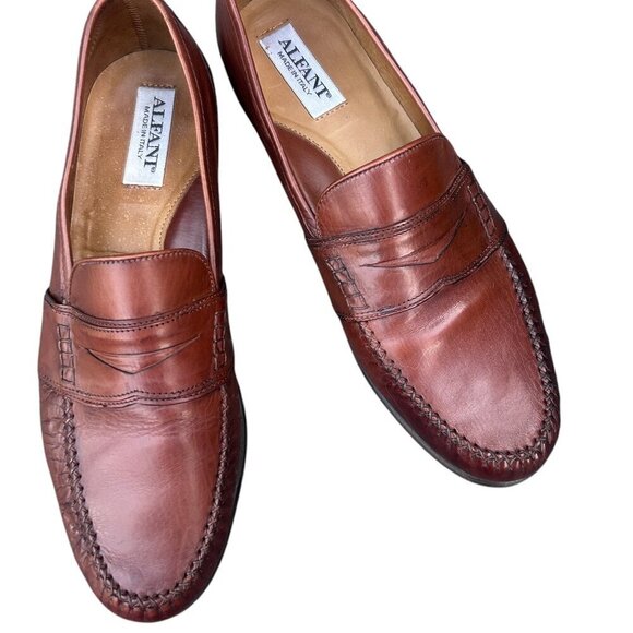 Alfani Men\'s Made in Italy Brown Leather Penny Loafer Size 9